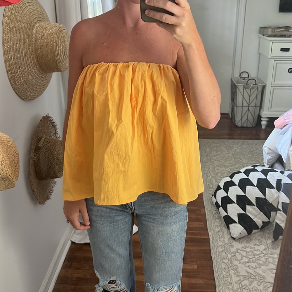 Zara orange/yellow strapless top